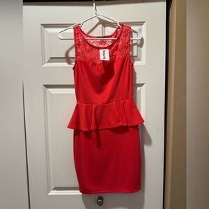 Elegant Soprano Coral XS Peplum Mini Dress BRAND NEW WITH TAGS
